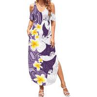 Maori Manta Ray Plumeria Deep Purple Family Matching Summer Maxi Dress and Hawaiian Shirt LT01 Mom's Dress Purple - Polynesian Pride