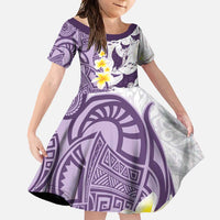 Maori Manta Ray Plumeria Deep Purple Family Matching Tank Maxi Dress and Hawaiian Shirt LT01 Daughter's Dress Purple - Polynesian Pride