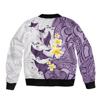 Maori Manta Ray Plumeria Deep Purple Sleeve Zip Bomber Jacket