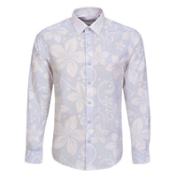 Plumeria Floral White Sunday Family Matching Off Shoulder Short Dress and Hawaiian Shirt LT01 Dad's Shirt - Long Sleeve White - Polynesian Pride