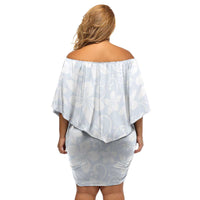 Plumeria Floral White Sunday Family Matching Off Shoulder Short Dress and Hawaiian Shirt LT01 - Polynesian Pride
