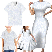 Plumeria Floral White Sunday Family Matching Short Sleeve Bodycon Dress and Hawaiian Shirt LT01 - Polynesian Pride
