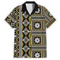 Fiji Masi Tapa Pattern Yellow Family Matching Long Sleeve Bodycon Dress and Hawaiian Shirt LT01 Dad's Shirt - Short Sleeve Yellow - Polynesian Pride