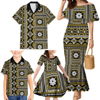Fiji Masi Tapa Pattern Yellow Family Matching Mermaid Dress and Hawaiian Shirt LT01 - Polynesian Pride