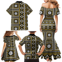 Fiji Masi Tapa Pattern Yellow Family Matching Mermaid Dress and Hawaiian Shirt LT01 - Polynesian Pride