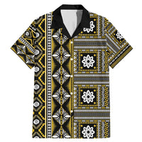 Fiji Masi Tapa Pattern Yellow Family Matching Mermaid Dress and Hawaiian Shirt LT01 Dad's Shirt - Short Sleeve Yellow - Polynesian Pride