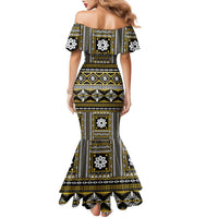 Fiji Masi Tapa Pattern Yellow Family Matching Mermaid Dress and Hawaiian Shirt LT01 - Polynesian Pride