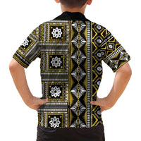 Fiji Masi Tapa Pattern Yellow Family Matching Off The Shoulder Long Sleeve Dress and Hawaiian Shirt LT01 - Polynesian Pride