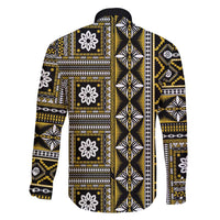 Fiji Masi Tapa Pattern Yellow Family Matching Off Shoulder Maxi Dress and Hawaiian Shirt - Polynesian Pride