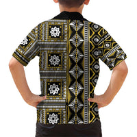 Fiji Masi Tapa Pattern Yellow Family Matching Short Sleeve Bodycon Dress and Hawaiian Shirt LT01 - Polynesian Pride