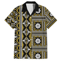 Fiji Masi Tapa Pattern Yellow Family Matching Short Sleeve Bodycon Dress and Hawaiian Shirt LT01 Dad's Shirt - Short Sleeve Yellow - Polynesian Pride
