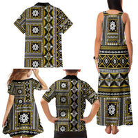 Fiji Masi Tapa Pattern Yellow Family Matching Tank Maxi Dress and Hawaiian Shirt LT01 - Polynesian Pride