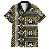 Fiji Masi Tapa Pattern Yellow Family Matching Tank Maxi Dress and Hawaiian Shirt LT01 Dad's Shirt - Short Sleeve Yellow - Polynesian Pride