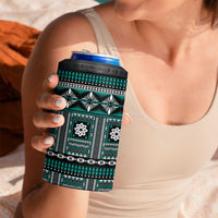 Fiji Masi Tapa Pattern Teal 4 in 1 Can Cooler Tumbler - Polynesian Pride