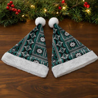 Fiji Masi Tapa Pattern Teal Christmas Santa Hat - Polynesian Pride