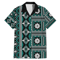 Fiji Masi Tapa Pattern Teal Family Matching Mermaid Dress and Hawaiian Shirt LT01 Dad's Shirt - Short Sleeve Teal - Polynesian Pride