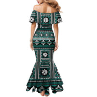 Fiji Masi Tapa Pattern Teal Family Matching Mermaid Dress and Hawaiian Shirt LT01 - Polynesian Pride