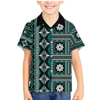 Fiji Masi Tapa Pattern Teal Family Matching Mermaid Dress and Hawaiian Shirt LT01 Son's Shirt Teal - Polynesian Pride