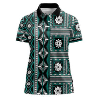 Fiji Masi Tapa Pattern Teal Women Polo Shirt - Polynesian Pride