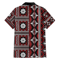 Fiji Masi Tapa Pattern Red Family Matching Off The Shoulder Long Sleeve Dress and Hawaiian Shirt LT01 - Polynesian Pride