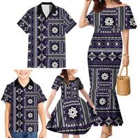 Fiji Masi Tapa Pattern Purple Family Matching Mermaid Dress and Hawaiian Shirt LT01 - Polynesian Pride
