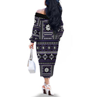 Fiji Masi Tapa Pattern Purple Family Matching Off The Shoulder Long Sleeve Dress and Hawaiian Shirt LT01 - Polynesian Pride