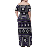 Fiji Masi Tapa Pattern Purple Family Matching Off Shoulder Maxi Dress and Hawaiian Shirt LT01 - Polynesian Pride