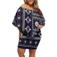 Fiji Masi Tapa Pattern Purple Family Matching Off Shoulder Short Dress and Hawaiian Shirt LT01 Mom's Dress Purple - Polynesian Pride