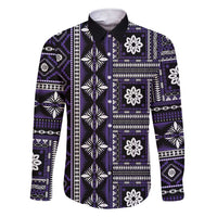 Fiji Masi Tapa Pattern Purple Family Matching Short Sleeve Bodycon Dress and Hawaiian Shirt LT01 Dad's Shirt - Long Sleeve Purple - Polynesian Pride