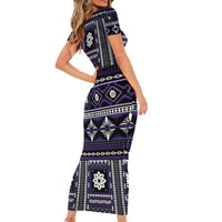 Fiji Masi Tapa Pattern Purple Family Matching Short Sleeve Bodycon Dress and Hawaiian Shirt LT01 - Polynesian Pride