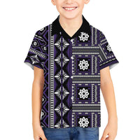 Fiji Masi Tapa Pattern Purple Family Matching Short Sleeve Bodycon Dress and Hawaiian Shirt LT01 Son's Shirt Purple - Polynesian Pride