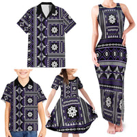Fiji Masi Tapa Pattern Purple Family Matching Tank Maxi Dress and Hawaiian Shirt LT01 - Polynesian Pride