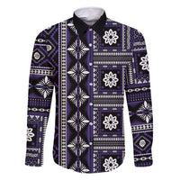 Fiji Masi Tapa Pattern Purple Family Matching Tank Maxi Dress and Hawaiian Shirt LT01 Dad's Shirt - Long Sleeve Purple - Polynesian Pride