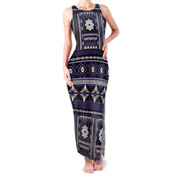 Fiji Masi Tapa Pattern Purple Family Matching Tank Maxi Dress and Hawaiian Shirt LT01 Mom's Dress Purple - Polynesian Pride