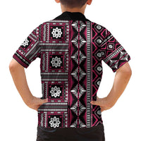 Fiji Masi Tapa Pattern Pink Family Matching Long Sleeve Bodycon Dress and Hawaiian Shirt LT01 - Polynesian Pride