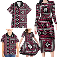 Fiji Masi Tapa Pattern Pink Family Matching Long Sleeve Bodycon Dress and Hawaiian Shirt LT01 - Polynesian Pride