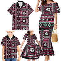 Fiji Masi Tapa Pattern Pink Family Matching Mermaid Dress and Hawaiian Shirt LT01 - Polynesian Pride