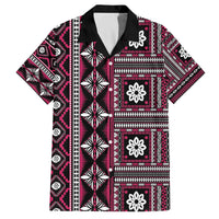 Fiji Masi Tapa Pattern Pink Family Matching Off The Shoulder Long Sleeve Dress and Hawaiian Shirt LT01 Dad's Shirt - Short Sleeve Pink - Polynesian Pride