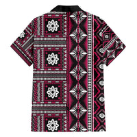 Fiji Masi Tapa Pattern Pink Family Matching Off The Shoulder Long Sleeve Dress and Hawaiian Shirt LT01 - Polynesian Pride