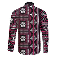 Fiji Masi Tapa Pattern Pink Family Matching Off The Shoulder Long Sleeve Dress and Hawaiian Shirt LT01 - Polynesian Pride
