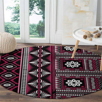 Fiji Masi Tapa Pattern Pink Round Carpet - Polynesian Pride