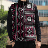 Fiji Masi Tapa Pattern Pink Sleeveless Puffer Jacket - Polynesian Pride