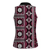 Fiji Masi Tapa Pattern Pink Women Sleeveless Polo Shirt - Polynesian Pride