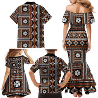 Fiji Masi Tapa Pattern Orange Family Matching Mermaid Dress and Hawaiian Shirt LT01 - Polynesian Pride