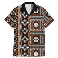 Fiji Masi Tapa Pattern Orange Family Matching Mermaid Dress and Hawaiian Shirt LT01 Dad's Shirt - Short Sleeve Orange - Polynesian Pride