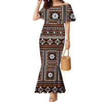 Fiji Masi Tapa Pattern Orange Family Matching Mermaid Dress and Hawaiian Shirt LT01 Mom's Dress Orange - Polynesian Pride