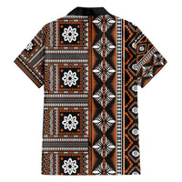 Fiji Masi Tapa Pattern Orange Family Matching Off The Shoulder Long Sleeve Dress and Hawaiian Shirt LT01 - Polynesian Pride