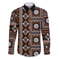 Fiji Masi Tapa Pattern Orange Family Matching Off The Shoulder Long Sleeve Dress and Hawaiian Shirt LT01 Dad's Shirt - Long Sleeve Orange - Polynesian Pride