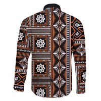 Fiji Masi Tapa Pattern Orange Family Matching Off The Shoulder Long Sleeve Dress and Hawaiian Shirt LT01 - Polynesian Pride