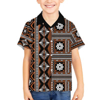 Fiji Masi Tapa Pattern Orange Family Matching Off The Shoulder Long Sleeve Dress and Hawaiian Shirt LT01 Son's Shirt Orange - Polynesian Pride